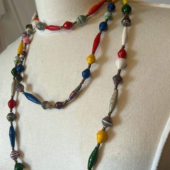 Hand Made Beaded Necklace Made out of Recycled Paper. Fair Trade. Long, 30 inch - Picture 3 of 7